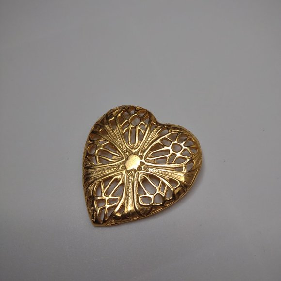 Large Metal Gold Tone Heart Brooch - Picture 4 of 16